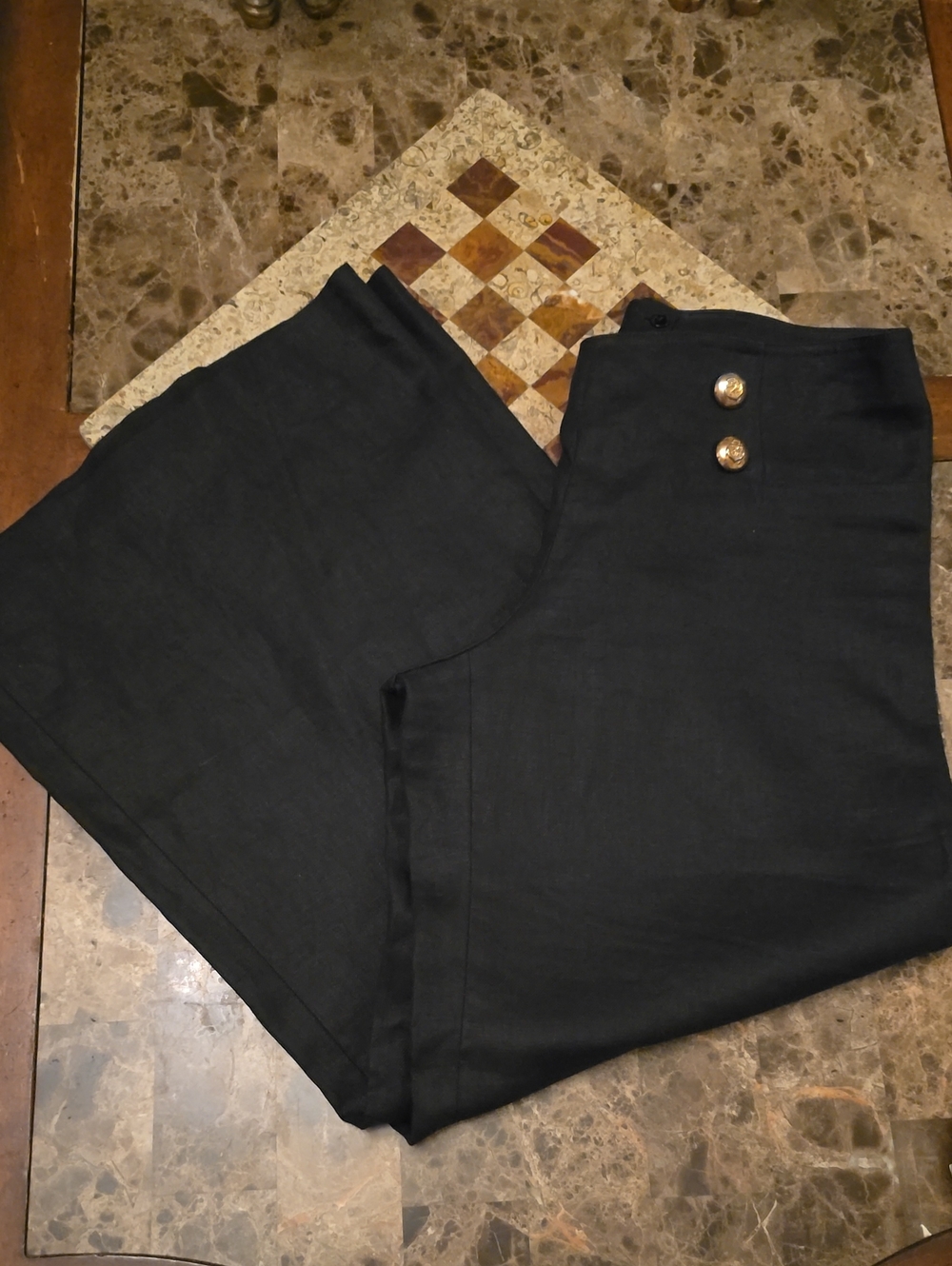 Lafayette 148 New York LINEN Black PALAZZO. HOW DO YOU with Gold Anchor Buttons